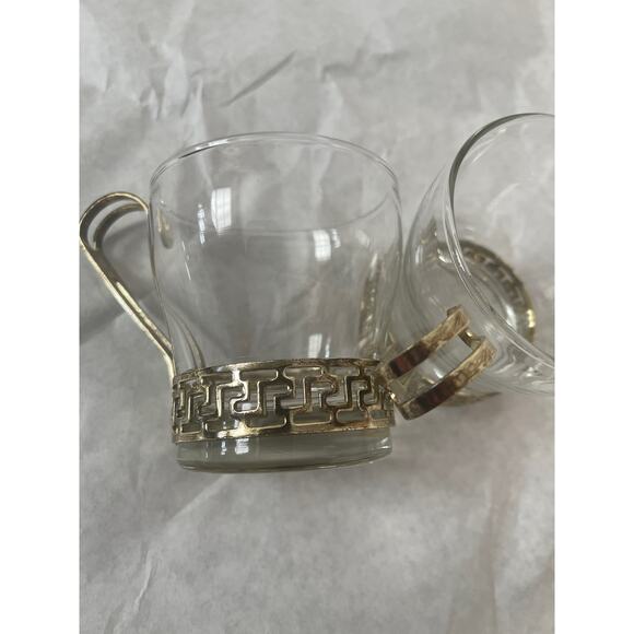 Libbey Glass Vintage Continental Gold Greek Key Coffee Tea Cups - Picture 2 of 8